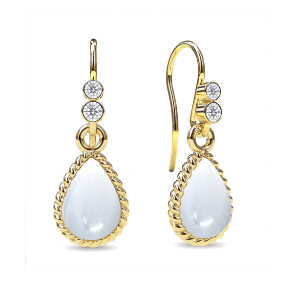 Symphony ørebøjle m. månesten – elegant ørebøjle i sølv eller forgyldt sølv med to Swarovski-krystaller og aftageligt vedhæng fra Spinning Jewelry