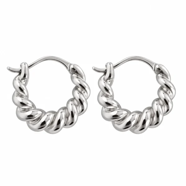 Swirl Creol RH – øreringe i rhodineret sølv med organisk kurvet design fra Spinning Jewelry.