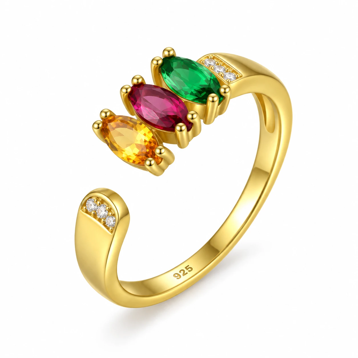 Open color ring GP 1 Open Color Ring GP i 18 kt forgyldt sølv med farvede krystaller fra Spinning Jewelry