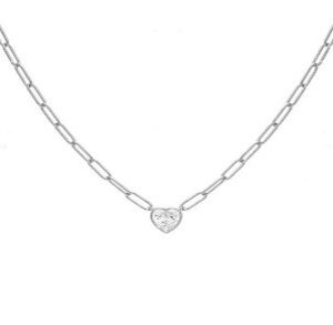 Heart Chain halskæde RH – rhodineret chain-link halskæde med hjertevedhæng og klar zirkonia fra Spinning Jewelry