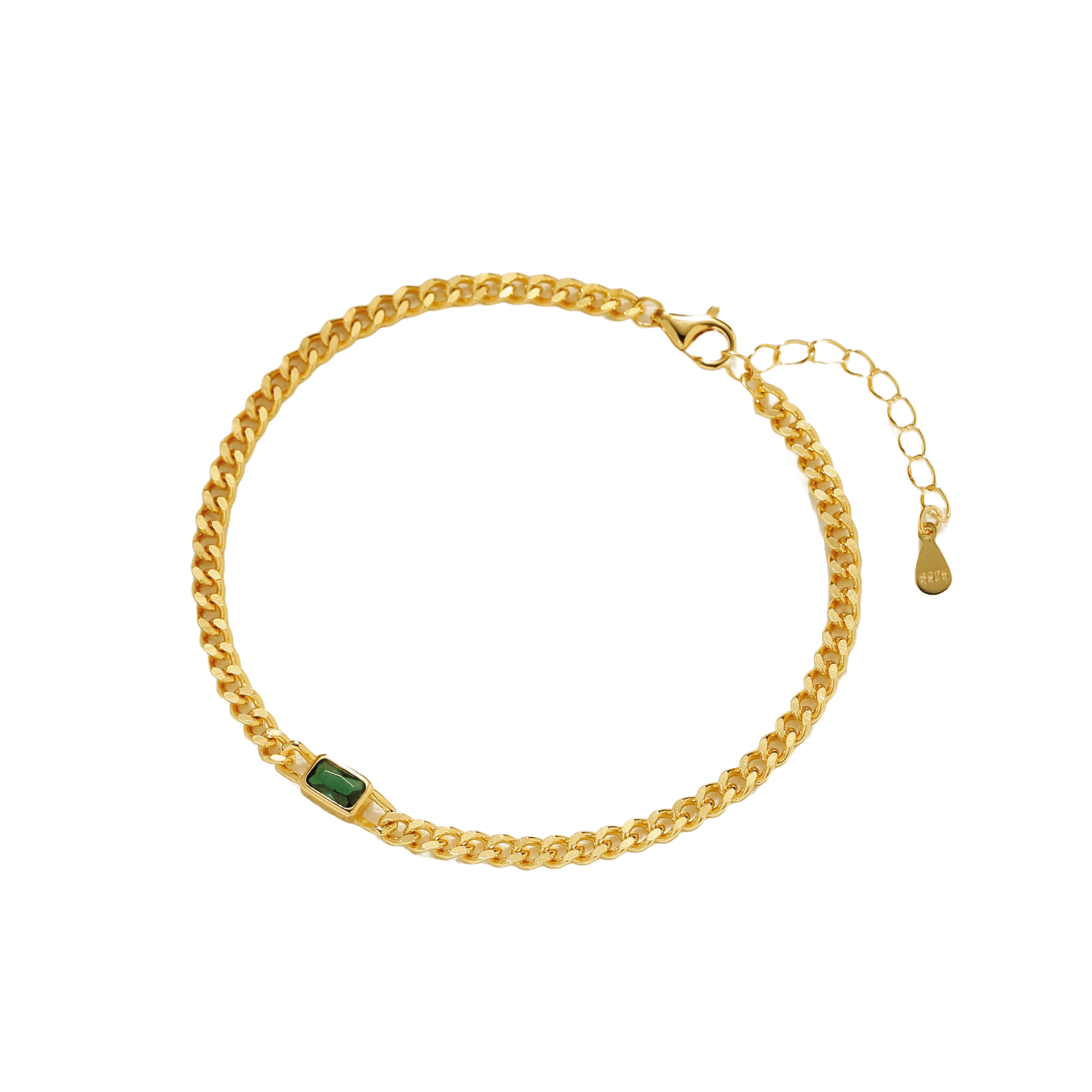 Green Star armbånd FG 1 Green Star Armbånd FG – forgyldt armbånd med grøn baguette-cut krystal og curb chain fra Spinning Jewelry