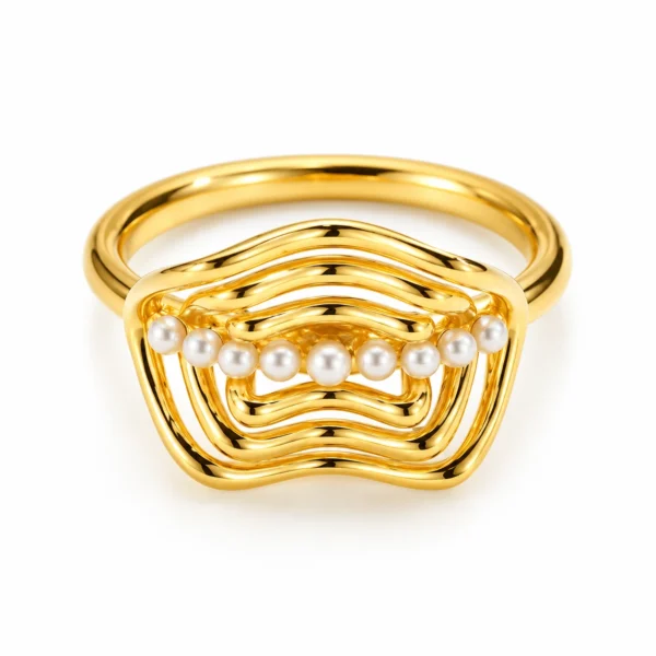 René ring FG – forgyldt ring med ferskvandsperler fra Spinning Jewelry