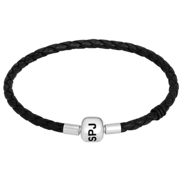 Braided Leather Bracelet Black – flettet unisex læderarmbånd med SPJ sølvlås og gummistoppers