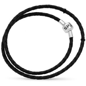 Double Braided Leather Bracelet Black – dobbelt flettet unisex læderarmbånd med SPJ sølvlås