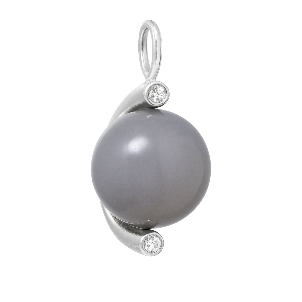 Water pendant grå kalcedon RH 1 Water pendant grå kalcedon RH – rhodineret sølv vedhæng med grå kalcedon og Swarovski-krystaller