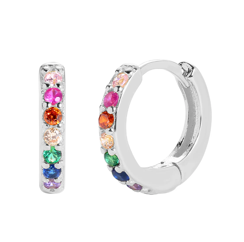 Philine Creoler RH – 10 mm rhodinerede sølvcreoler med farvede zirkonia