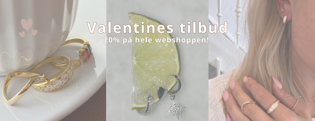 Valentines kampagnebanner fra Spinning Jewelry med 20% rabat på hele shoppen
